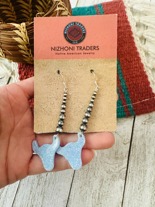 Summer Lovin’ Navajo Sterling Silver Pearl Beaded Opal Bull Head Dangle Earrings