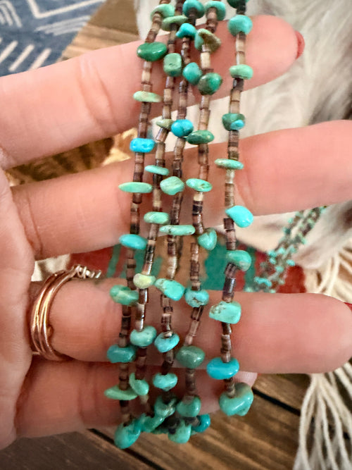 Old Pawn Handcrafted Turquoise & Heishi Shell Beaded 30” Necklace