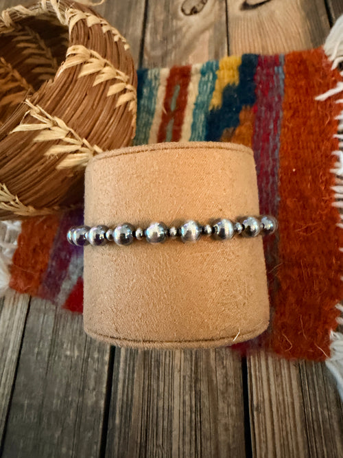 Handcrafted Sterling Silver Pearl Beaded Stretch Bracelet