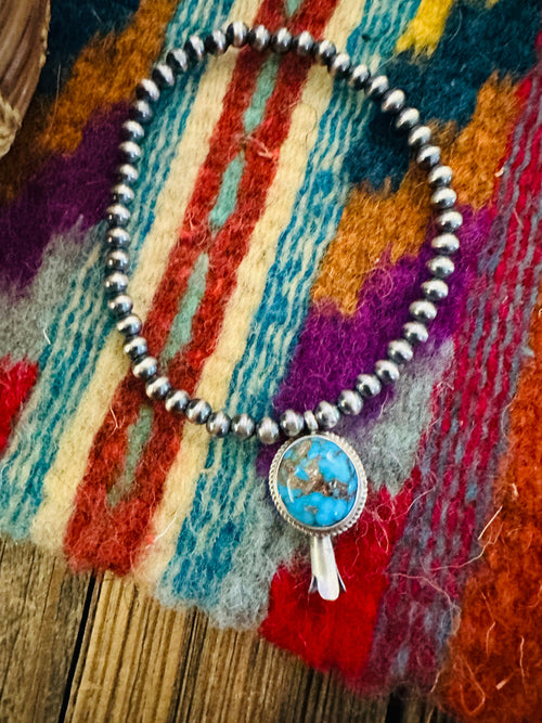 Handcrafted 3mm Sterling Silver Pearl & Turquoise Blossom Stretch Bracelet