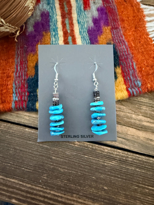 Handcrafted Heishi Shell & Turquoise Beaded Dangle Earrings