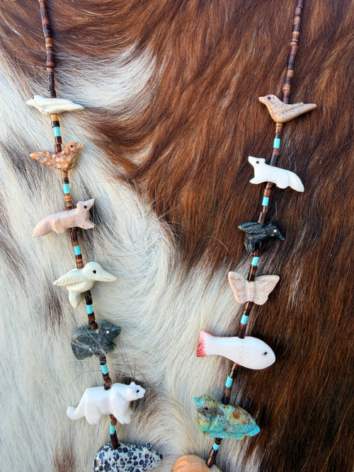 Handcrafted Sterling Silver & Beaded Fetish 27” Necklace