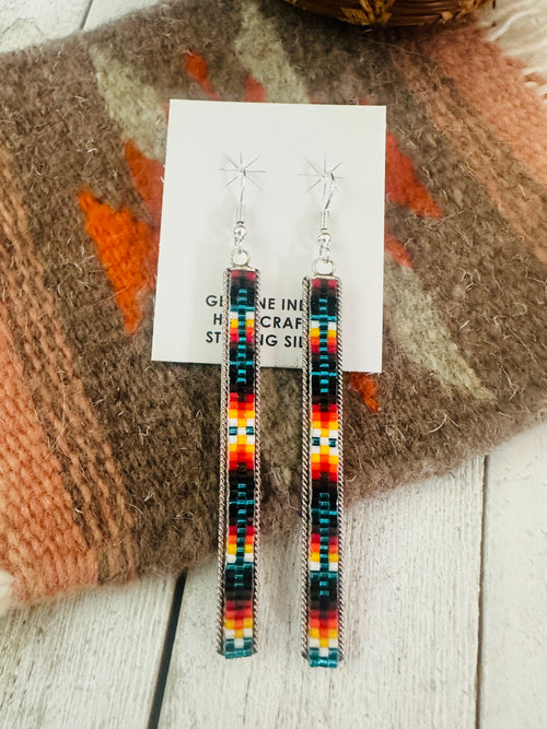 Navajo Handmade Multicolor Beaded Dangle Earrings