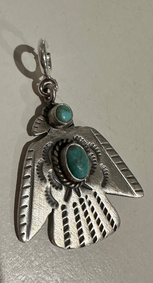 Sterling Silver and Two Stone Turquoise Nizhoni Thunderbird Charm