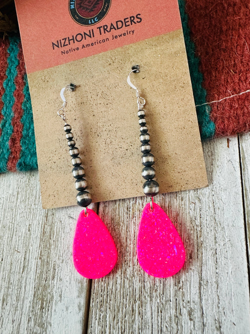 Summer Lovin’ Navajo Sterling Silver Pearl Beaded Opal Teardrop Dangle Earrings