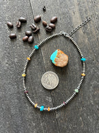 Summer Lovin’ Navajo Beaded Layering Necklace with Sterling Silver, Spiny Oyster Shell and Turquoise, 14 + 2”, The Color Drop