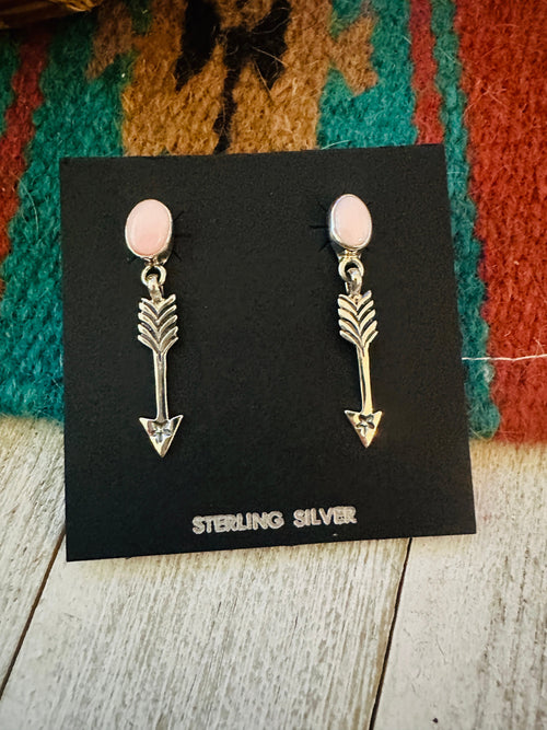 Navajo Queen Pink Conch & Sterling Silver Arrow Dangle Earrings