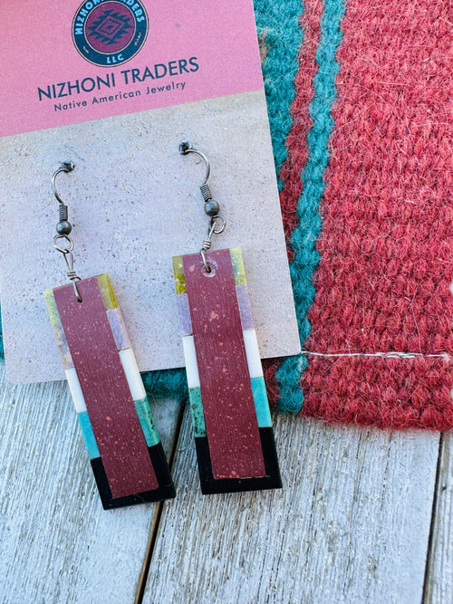 Handcrafted Old Pawn Multi Stone Inlay Dangle Earrings