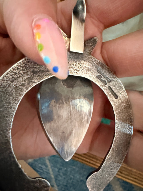 Handcrafted Sterling Silver & Queen Pink Conch Squash Blossom Necklace by Chimney Butte