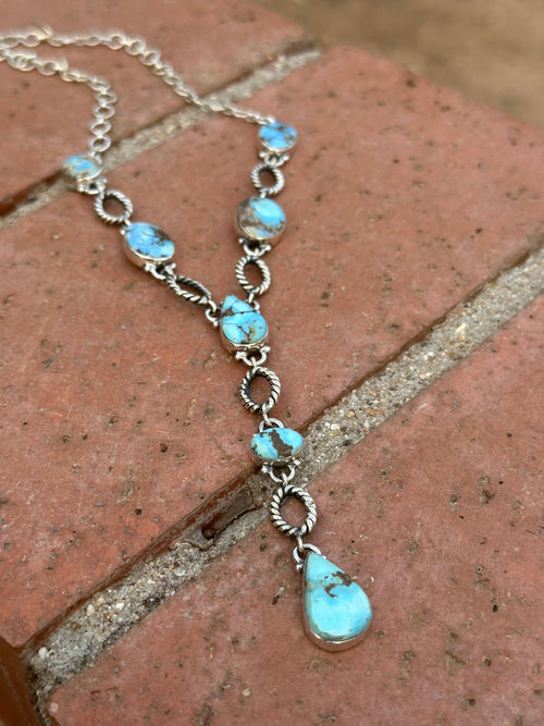 Beautiful Handmade Sterling Silver & Golden Hills Turquoise Drop Necklace