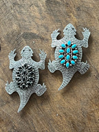 Handcrafted Sterling Silver and Stone Horned Toad Pin and Pendant by Lee Charley, Turquoise or Onyx