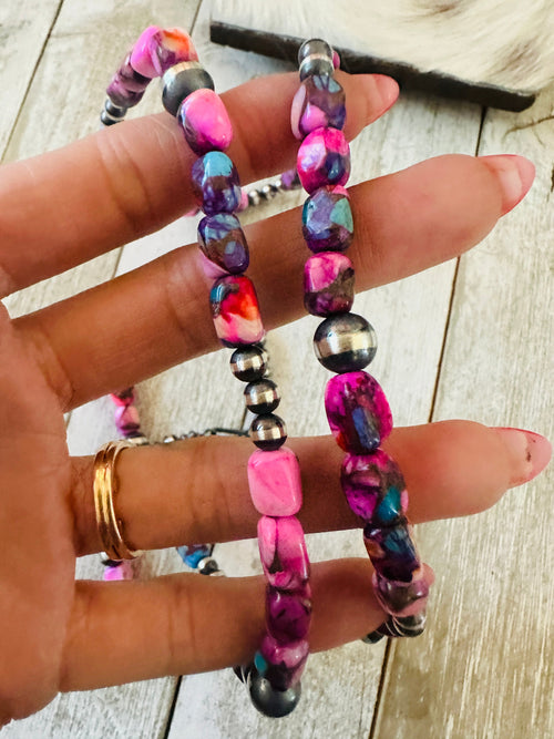 Navajo Sterling Silver & Pink Dream Mojave Beaded Necklace