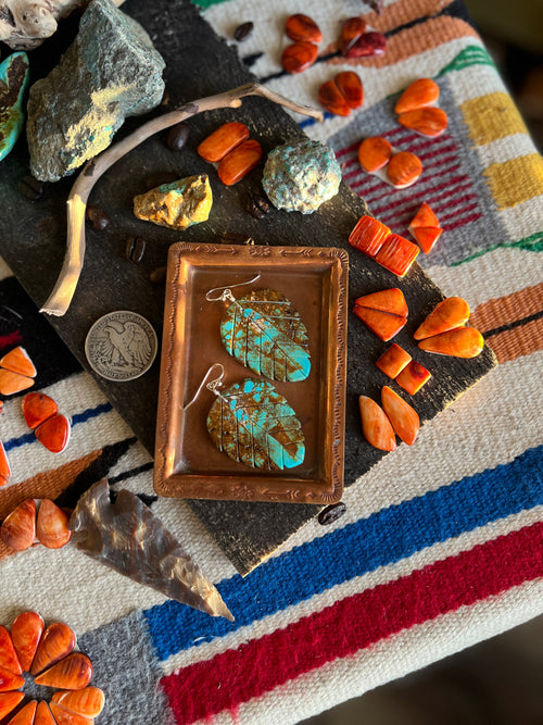 Ronald Chavez Carved Turquoise Leaf Earrings
