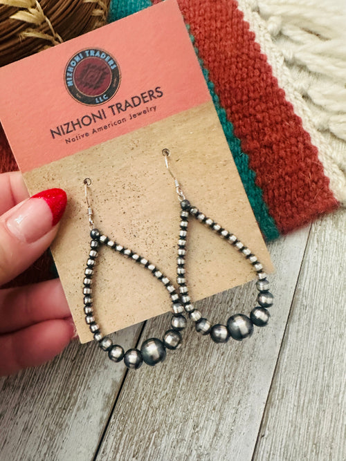 Handcrafted Sterling Silver Beaded Dangle Hoop Earrings