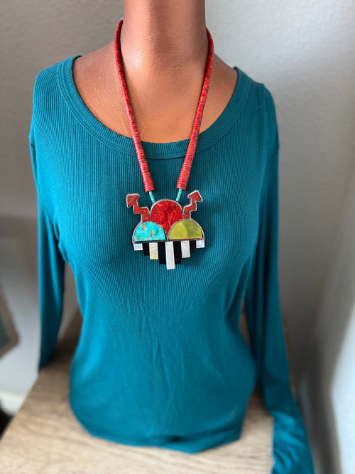 Warren Nieto Multi Stone Inlay Monsoon Necklace & Earrings Set
