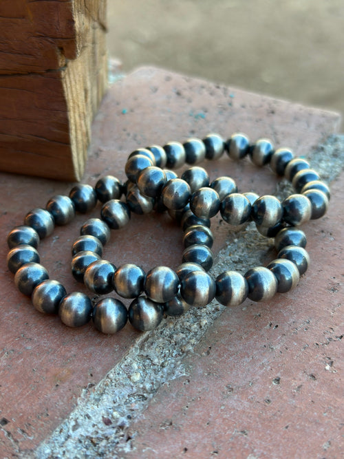 Handmade Sterling Silver 8mm Beaded Elastic Bracelet