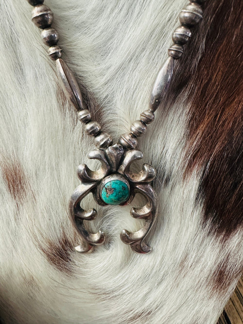 Old Pawn Handcrafted Turquoise & Sterling Silver Beaded Naja Necklace