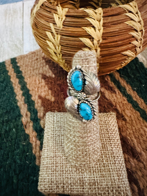 Old Pawn Handcrafted Turquoise & Sterling Silver Ring Size 4.25