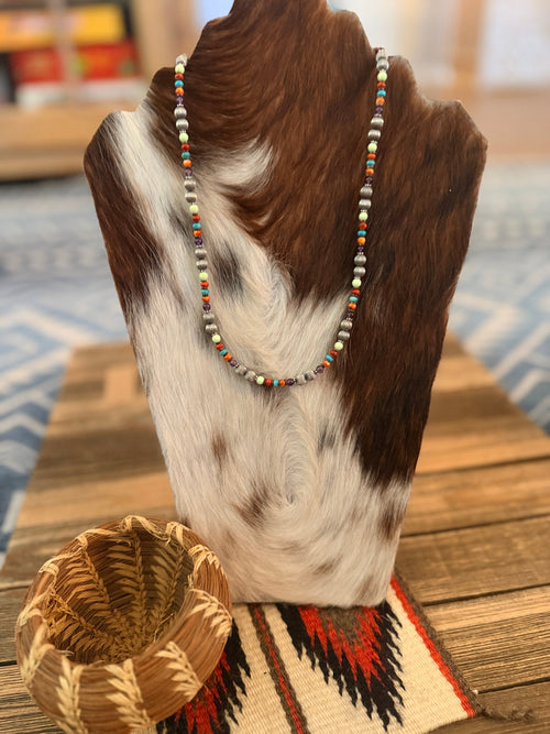 Handcrafted Multi Stone & Sterling Silver 18” Beaded Necklace