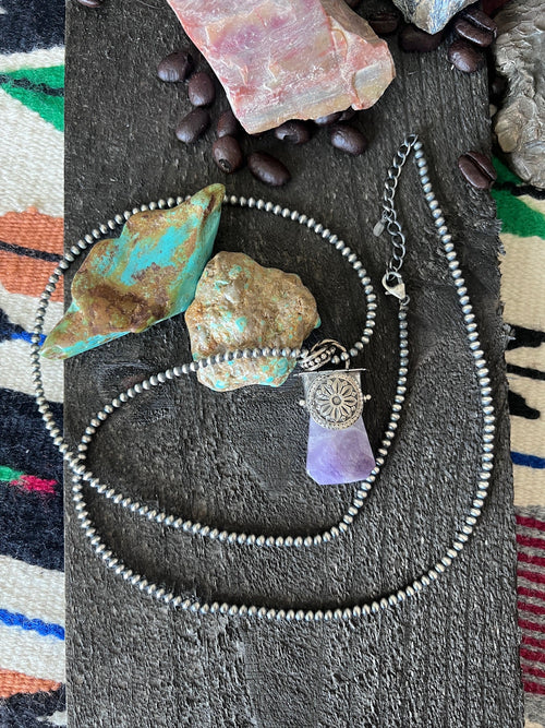 Sterling Silver Gem Collector 30” + 2” Beaded Necklace w/ Amethyst & Starburst Pendant