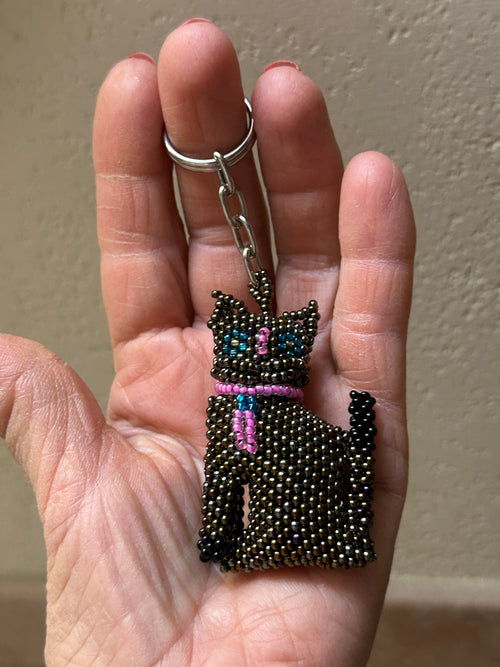 Handmade Beaded Cat Keychain