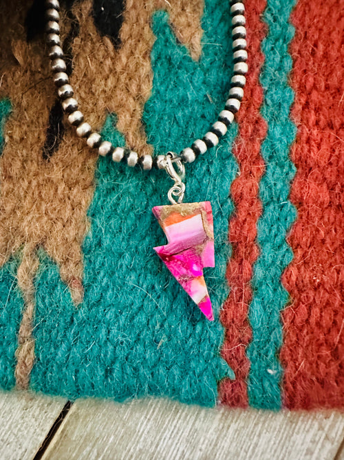Navajo Hand Carved Pink Mojave Lightning Bolt Charm