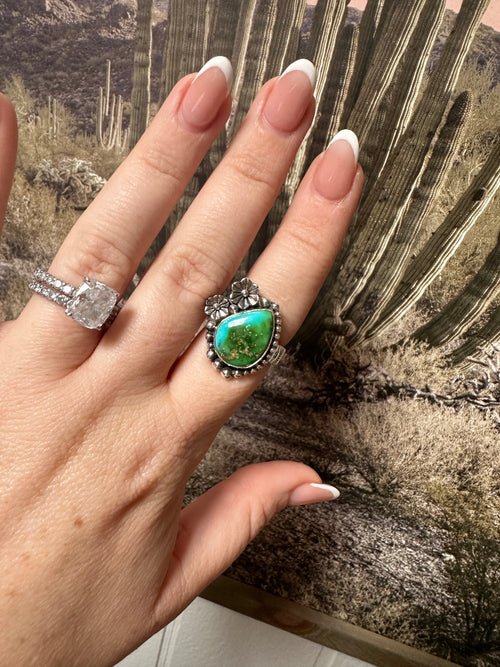 Beautiful Handmade Sonoran Mountain And Sterling Silver Adjustable FLOWER Ring