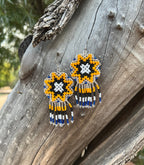 Handmade MultiColor Beaded Dangle Earrings (Yellow, Black, & White)