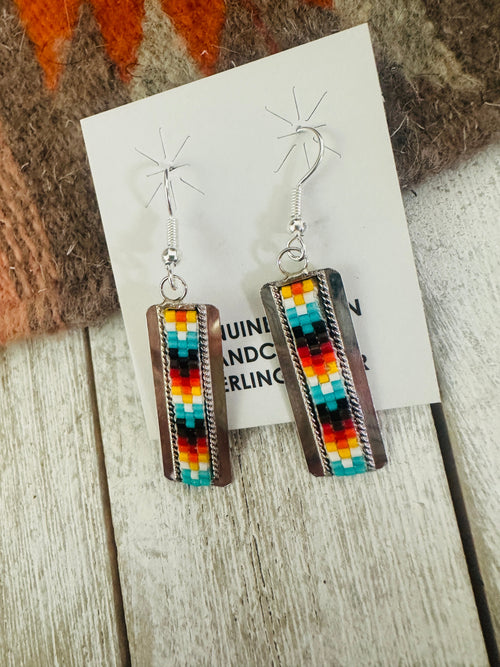 Navajo Handmade Multicolor Beaded Dangle Earrings