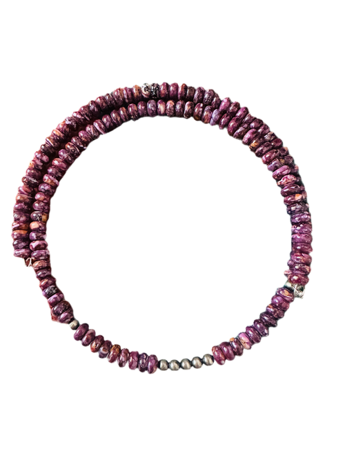 Navajo Purple Spiny & Sterling Silver Beaded Wrap Choker Necklace