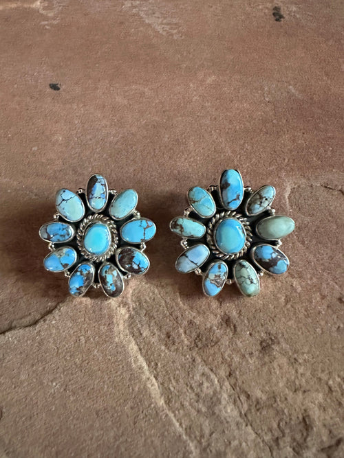 Handmade Golden Hills Turquoise & Sterling Silver Cluster Post Earrings