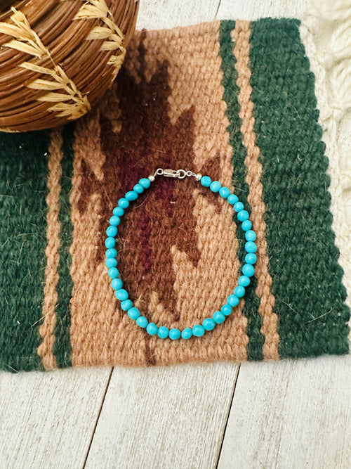 Navajo Sterling Silver and Turquoise Beaded  Bracelet