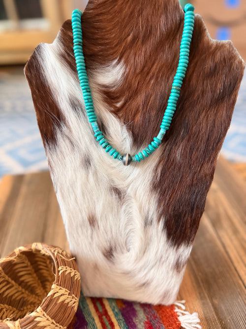 Handcrafted Turquoise & Sterling Silver Beaded 18” Necklace