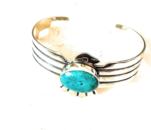 Navajo Turquoise & Sterling Silver Thunderbird Cuff Bracelet