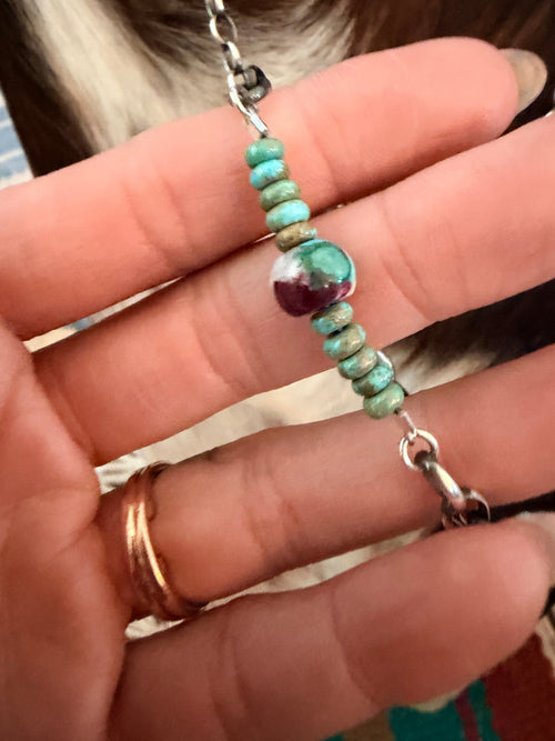 Handmade Sterling Silver, Turquoise & Spice Beaded Necklace
