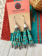 Navajo Turquoise & Sterling Silver Pearl Beaded Tassel Dangle Earrings