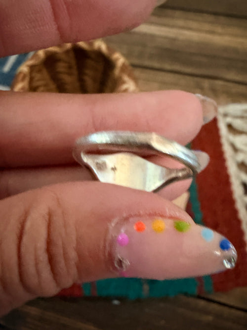 Old Pawn Handcrafted Opal & Sterling Silver Inlay Ring Size 6.5
