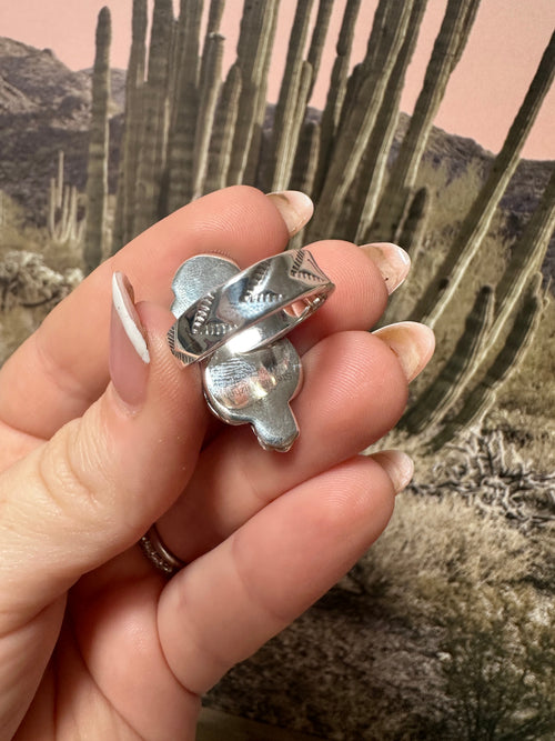 Beautiful Handmade Sonoran Mountain Turquoise And Sterling Silver Adjustable HEART Ring