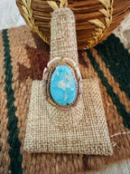 Old Pawn Handcrafted Turquoise & Sterling Silver Ring Size 9.75