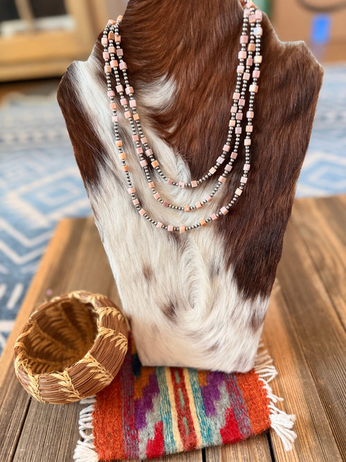 Handcrafted Queen Pink Conch and Sterling Silver Pearl Beaded Necklace