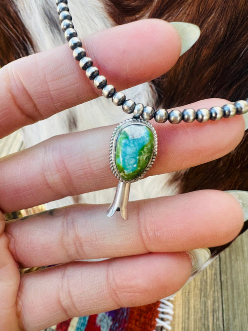 Handcrafted Turquoise & Sterling Silver Beaded Blossom Necklace