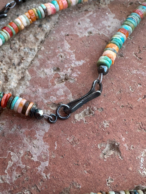 Navajo Kingman Turquoise & Spiny Sterling Silver 5mm Beaded Necklace