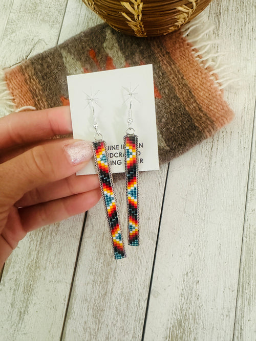 Navajo Handmade Multicolor Beaded Dangle Earrings