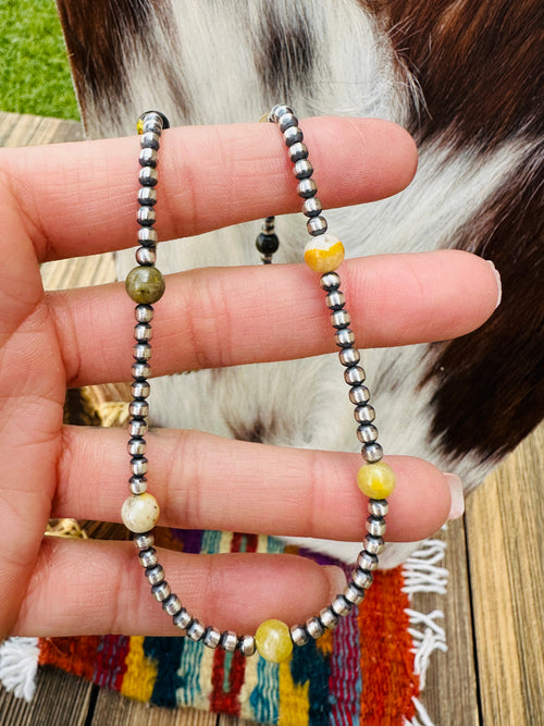 Handcrafted Bumblebee and Sterling Silver Pearl Beaded Necklace