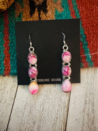 Navajo Sterling Silver & Pink Mojave Dangle Earrings