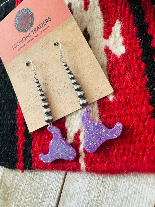 Summer Lovin’ Navajo Sterling Silver Pearl Beaded Opal Bull Head Dangle Earrings