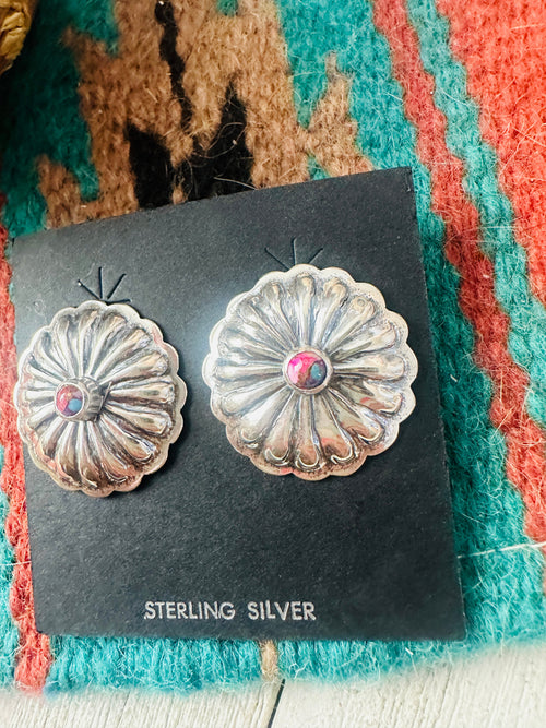 Navajo Sterling Silver & Pink Dream Mojave Concho Post Earrings