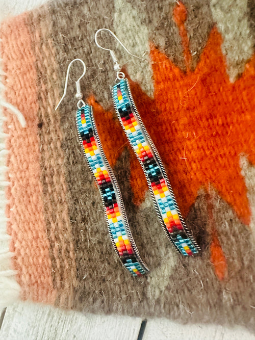 Navajo Handmade Multicolor Beaded Dangle Earrings