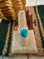 Old Pawn Handcrafted Turquoise & Sterling Silver Ring Size 8.5