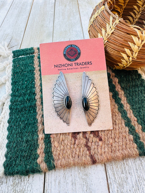 Handcrafted Old Pawn Sterling Silver & Onyx Post Earrings